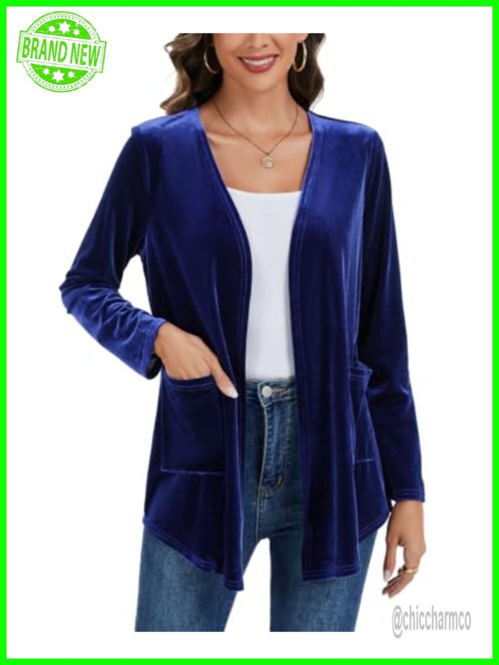 Velvet Cardigan Jacket Long Sleeve Open Front Blazer Pockets Loose Fit Work